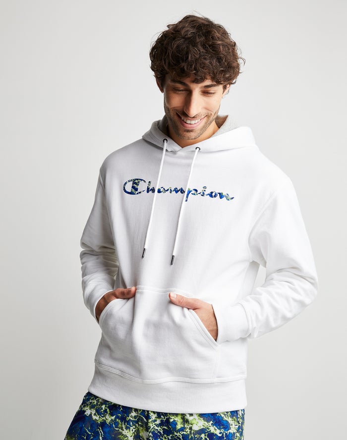 Champion Herre Hættetrøje Hvide - Powerblend Fleece Chasing Waves - Danmark BTM-721948